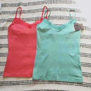 Merona Striped Lace Spaghetti Vintage Tank Top (Set of 2) NWT w/ a Built-in Bra